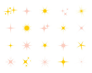 Retro futuristic bright vector icons collection. Set of original star sparkle shapes. Abstract shine effect vector sign. Twinkle star particles, glitter sparkles and magic sparkle isolated silhouette.