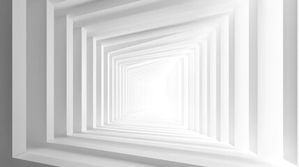 Abstract White Corridor with Geometric Shapes