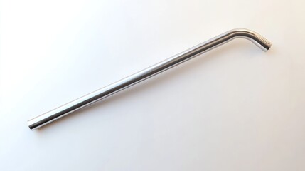 A silver metal rod bent at a 90 degree angle, isolated on a white background.