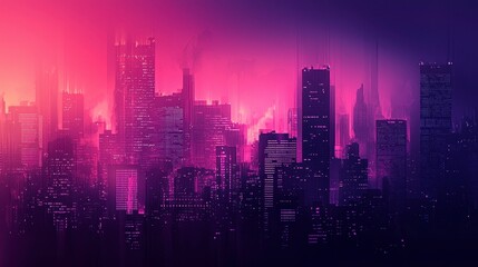 Fototapeta premium Vibrant City Skyline at Dusk with Purple and Pink Hues