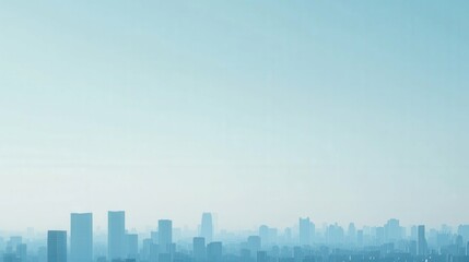 Obraz premium Cityscape with high rise buildings under clear sky, daytime lighting with soft blue and white tones,