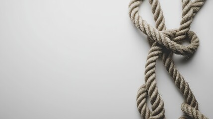  a white rope with a knot tied in it against a white background