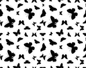 Seamless pattern with black silhouettes of butterflies