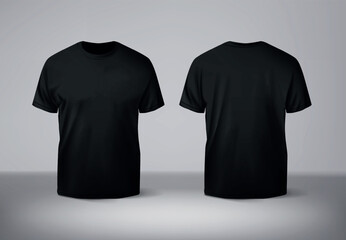 Blank black t-shirt mockup front and back. Plain cotton t-shirt mockup. Empty casual clothes.