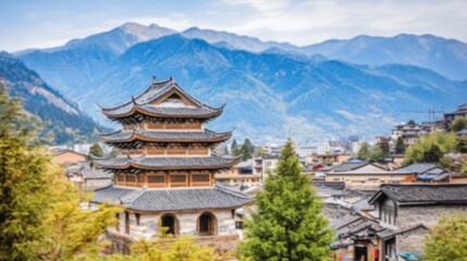 Picturesque Japanese Mountain Village with Traditional Architecture