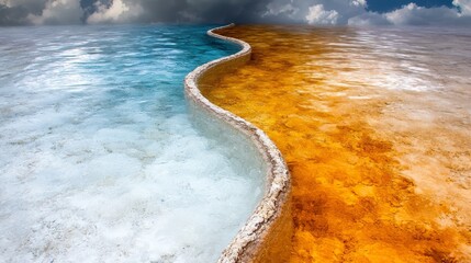  a large body of water with a cloudy sky in the background The water is a deep blue color and the sky is filled with white, fluffy clouds