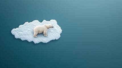 Naklejka premium A lone polar bear stranded on a shrinking ice floe, surrounded by melting ice and deep blue water, conveying the impact of global warming on Arctic wildlife and habitats.
