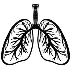 a black and white line drawing of a pair of lungs. The lungs are shown in a symmetrical pattern,