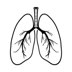 a black and white line drawing of a pair of lungs. The lungs are shown in a symmetrical pattern,