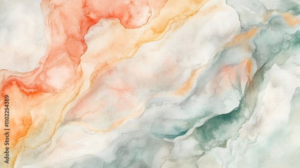 Poster beautiful soft watercolor texture with warm and cool tones creating serene abstract patterns for art