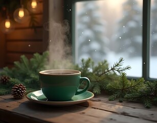 Obraz premium cup of coffee in winter ambience