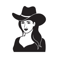 beautiful Woman with a cowboy hat silhouette vector art black color design and solid white background 