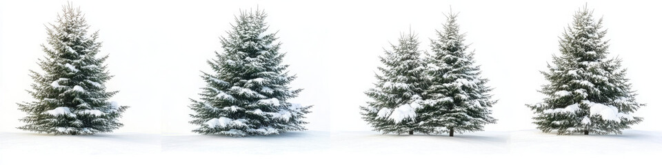Fototapeta premium Collection of christmas Trees with Snow isolated on transparent or white background 