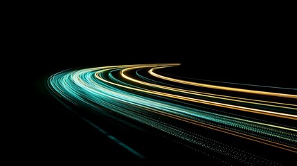 Fototapeta premium Dynamic blue and yellow light trails create a mesmerizing abstract pattern in a dark environment