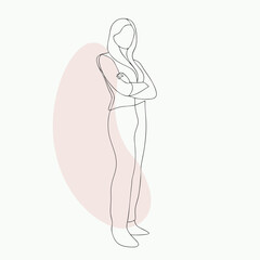 Stylish Woman Posing Continuous Drawing One Single Line Art Hand Drawn Illustration