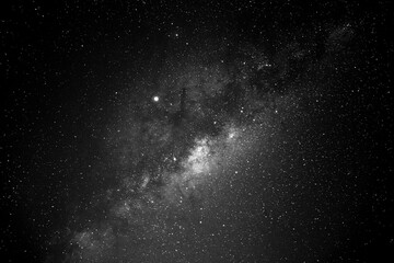 Spectacular Blsck and White Milky Way Galactic Core Region Illuminating the Night Sky Captured with...