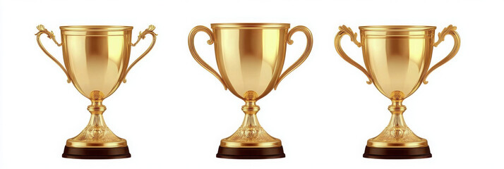 Collection of winner golden trophy cup isolated on white background
