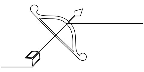 Bow and arrow, continuous line drawing, isolated vector illustration, tattoo, print and logo design, beautiful swan bird silhouette single line on a white background, Continuous line drawing