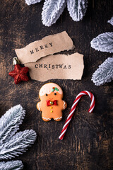 Christmas homemade gingerbread cookies with icing