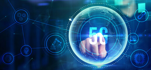 The concept of 5G network, high-speed mobile Internet, new generation networks. Business, modern technology, internet and networking concept.