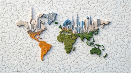 Obraz premium A world map created from a mosaic of photographs, each image representing a different country or culture.