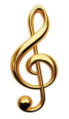 Golden treble clef isolated on white and transparent background. PNG.