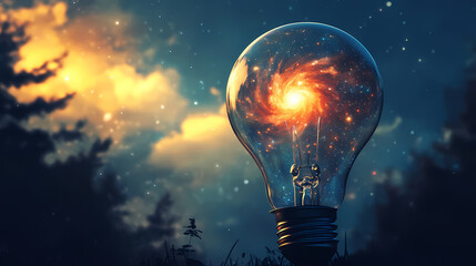 Fototapeta premium Streetlight with galaxy inside the lightbulb. Phantasmagoric. Illustration