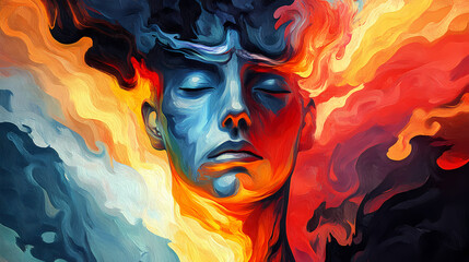 Fototapeta premium Surrealistic painting all the colors of the world in man. Phantasmagoric. Illustration