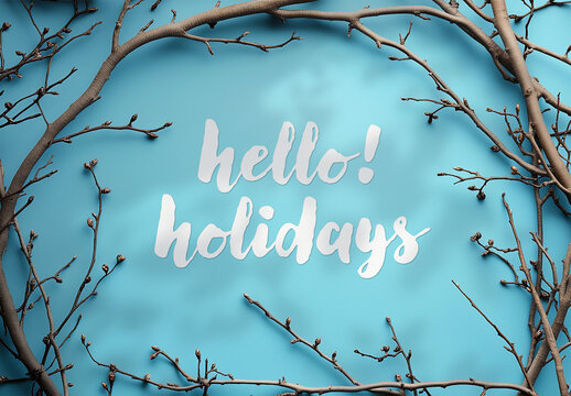 Simple Blue Background With Message And Twigs Frame
