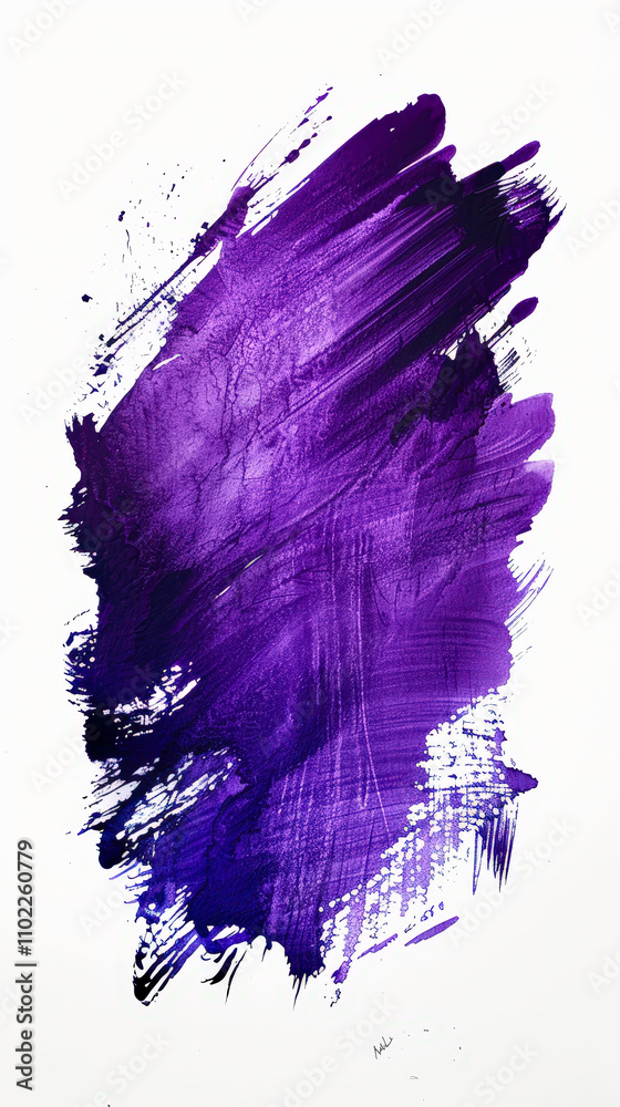 Poster a vibrant splash of purple paint is spread across a white canvas, showcasing dynamic brush strokes a