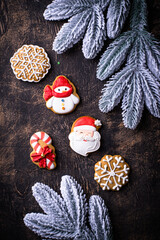 Christmas homemade gingerbread cookies with icing