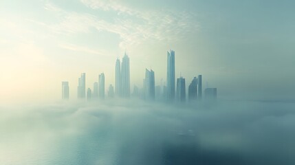 Fototapeta premium Skyscrapers Emerge From Morning Mist A City Skyline