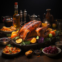Traditional festive table with turkey