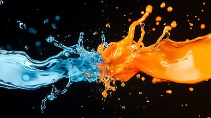 orange and blue liquid splashes merging in space theme generative ai random seed aspect ratio 16:9