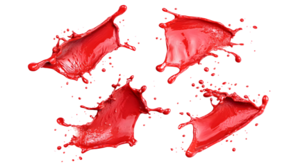 Set of red liquid splashes and drops isolated on a transparent background.