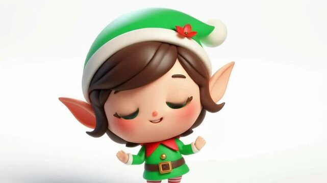 Funny cartoon of clumsy elf on snowy background. Time to celebrate Christmas
