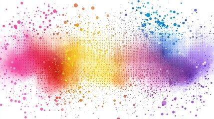 Abstract wave of colorful dotted particles forming a dynamic gradient flow on a white background, representing  creativity, and digital innovation