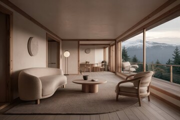 Cozy Mountain Cabin Living Room with Stunning View - Cabin Decor, Winter Getaway, and Hygge Interior