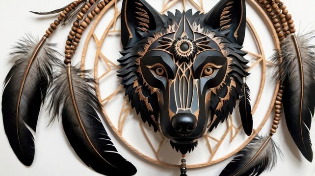 Black wolf dreamcatcher wall art.