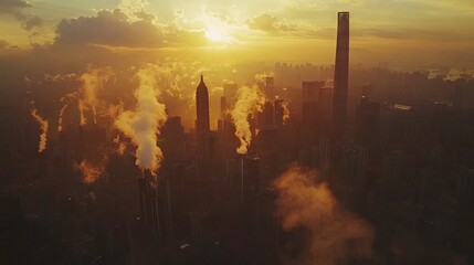 Aerial View of a Modern Cityscape at Sunset. AI generated illustration