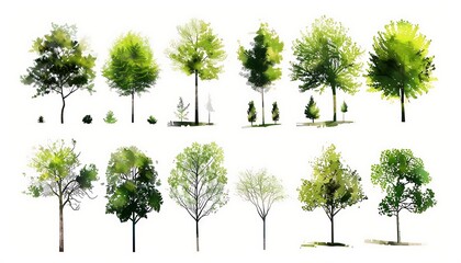 Fototapeta premium Collection of trees in winter isolated on white background. Vector illustration.