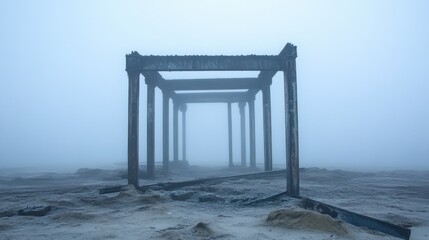 Mysterious Pier Shrouded in Fog: A Captivating Seascape