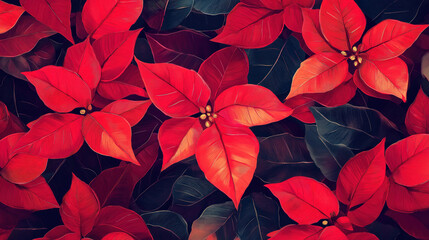 vibrant dark poinsettia floral pattern in impressionist style, ideal for festive season designs and Christmas decoration themes