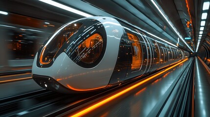 Fototapeta premium A futuristic train in a sleek tunnel, showcasing advanced design and technology.