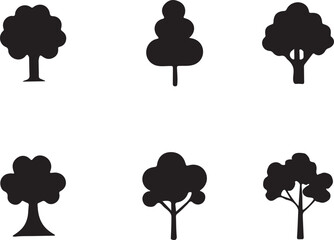 set of trees silhouettes