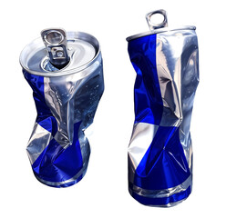 pair of crushed energy drink cans on transparent background