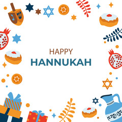 Hanukkah.Traditional Jewish festival of light.Background for banner ,poster, web design. Vector illustration on a white