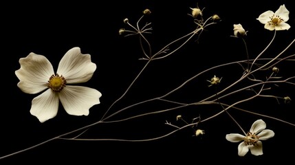 Minimalist White Flowers on Black Background