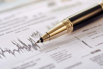 Pen on Financial Charts Representing Investment Analysis