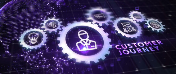 Inscription Customer journey on the virtual display. Business Technology Internet and network concept. 3d illustration